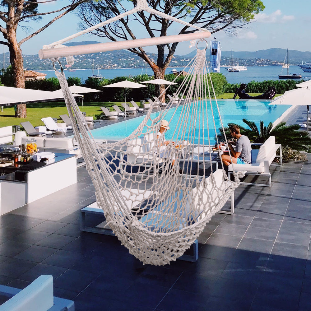 Two Cotton Rope Hanging Chairs In Beige Color