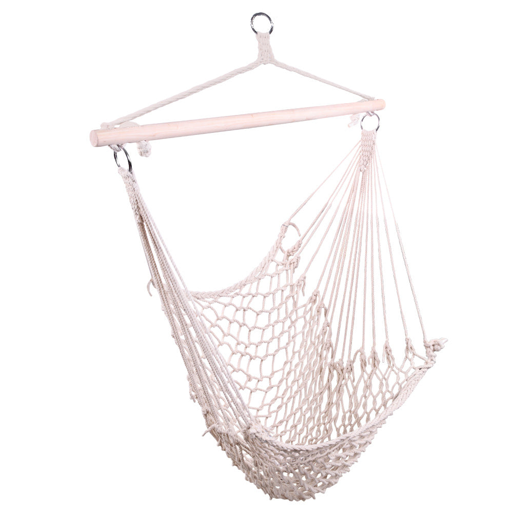 Two Cotton Rope Hanging Chairs In Beige Color